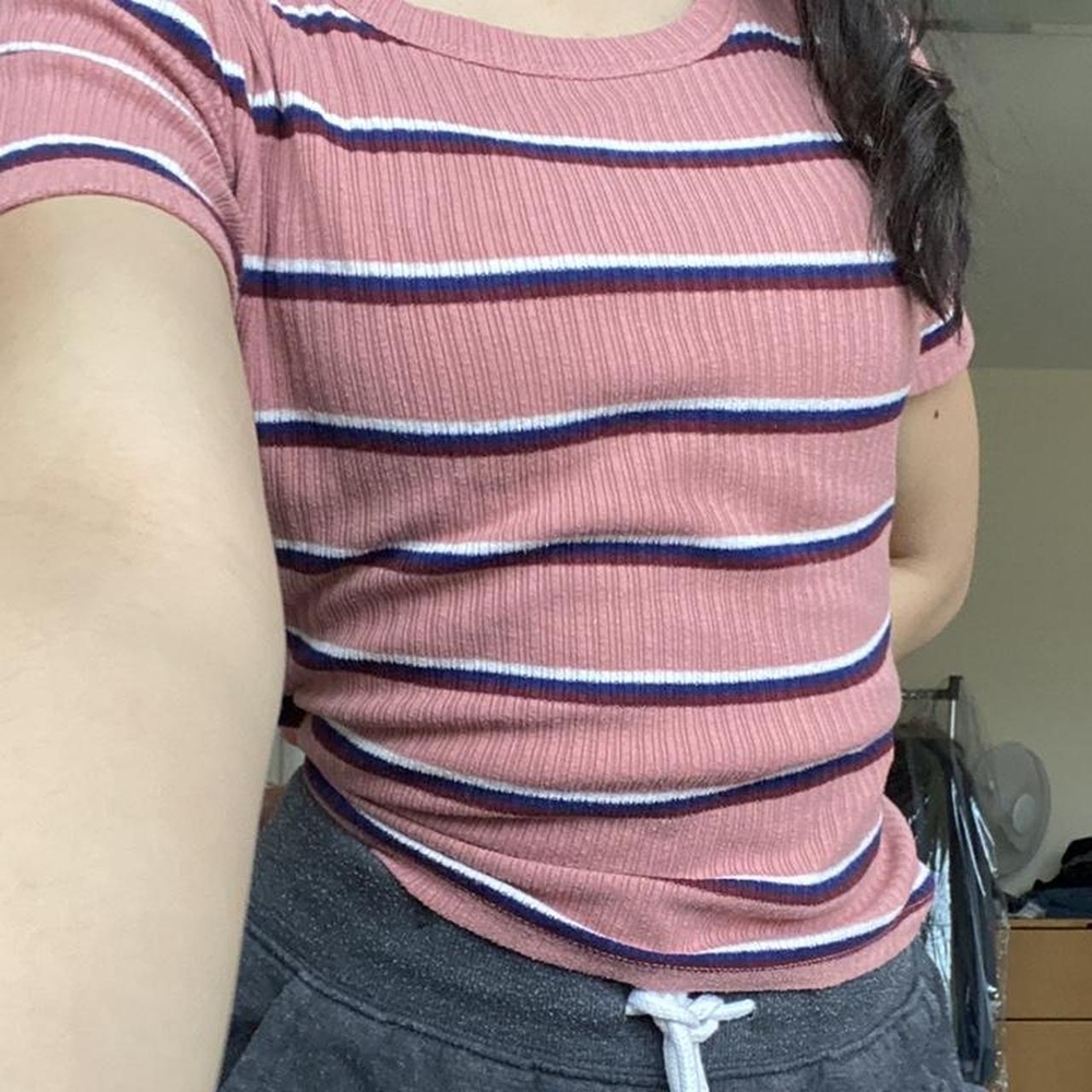 Forever 21 Pink Striped Ribbed Tee